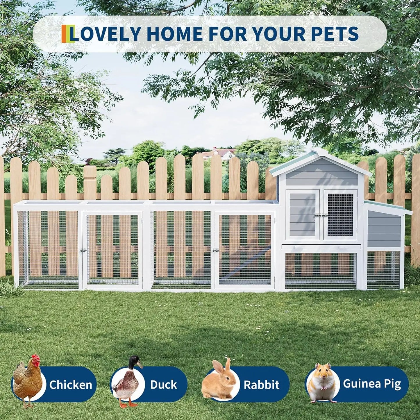 HiMISS Weatherproof Large Wooden Chicken Coop With Run for Poultry