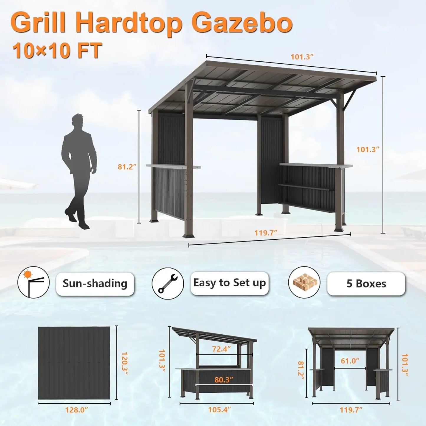 Grill Gazebo With Galvanized Steel Canopy Storage Shelves Privacy Screen