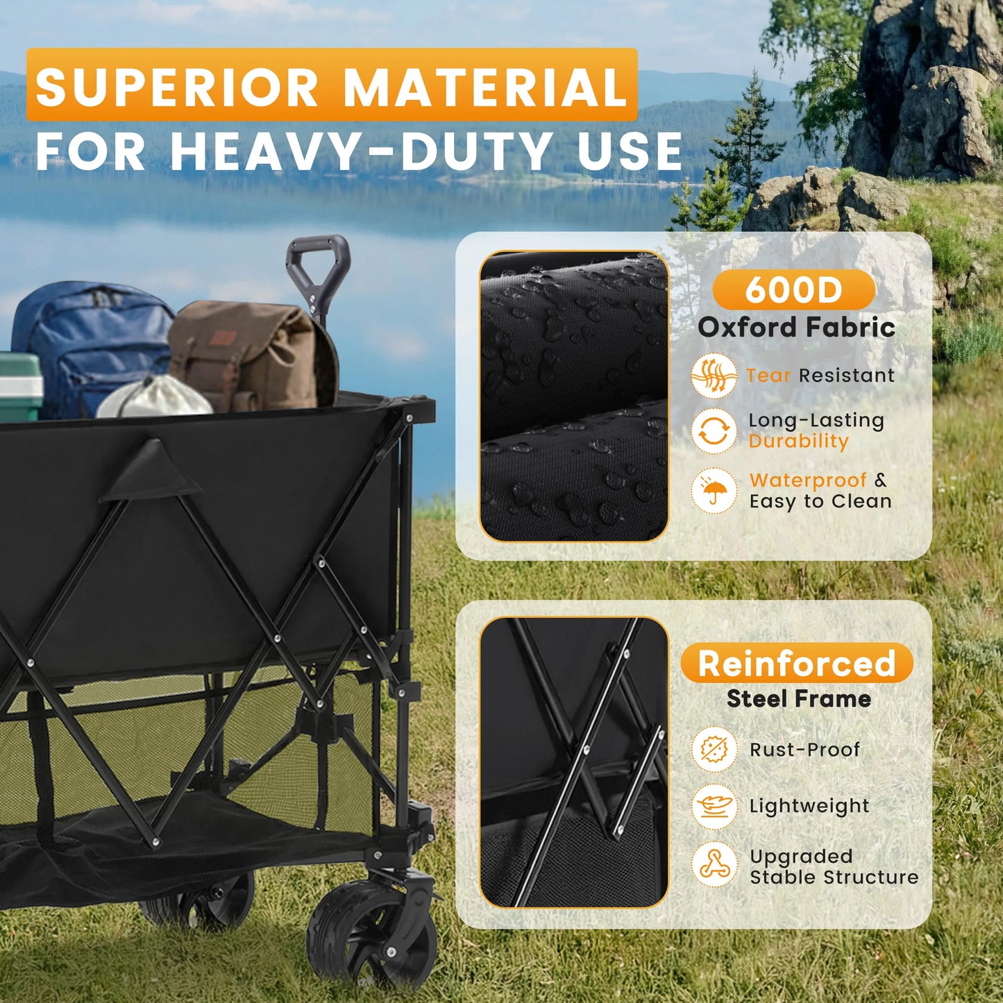JHK Finishes Double Decker Wagon Cart 440 Lb Capacity Foldable