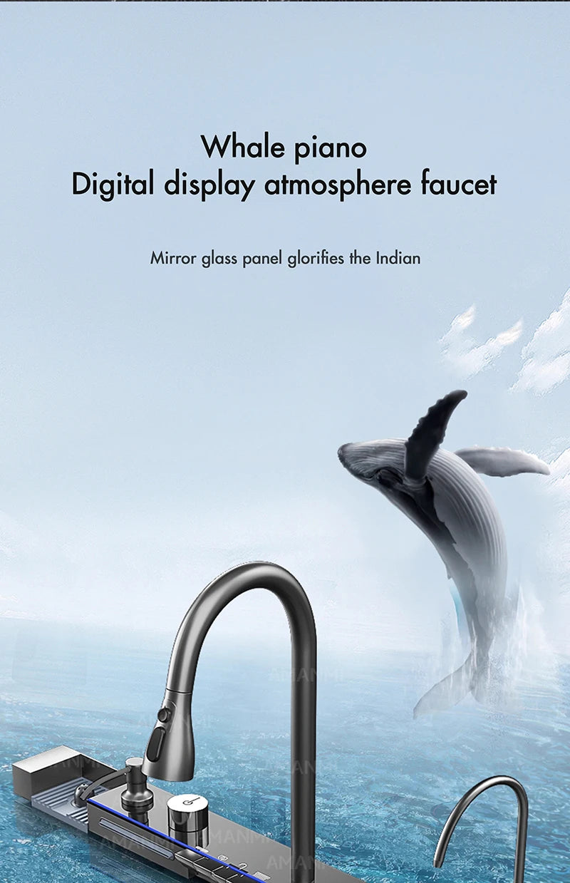 MYQualife 304 Stainless Steel Waterfall Kitchen Sink With Digital Display Faucet