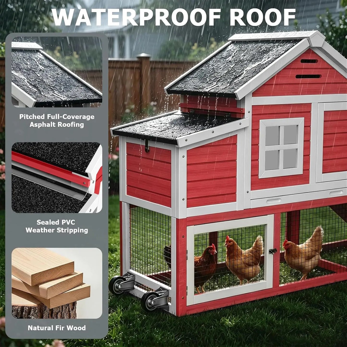 Mobile Chicken Coop With Run And Wheels Weatherproof Roof