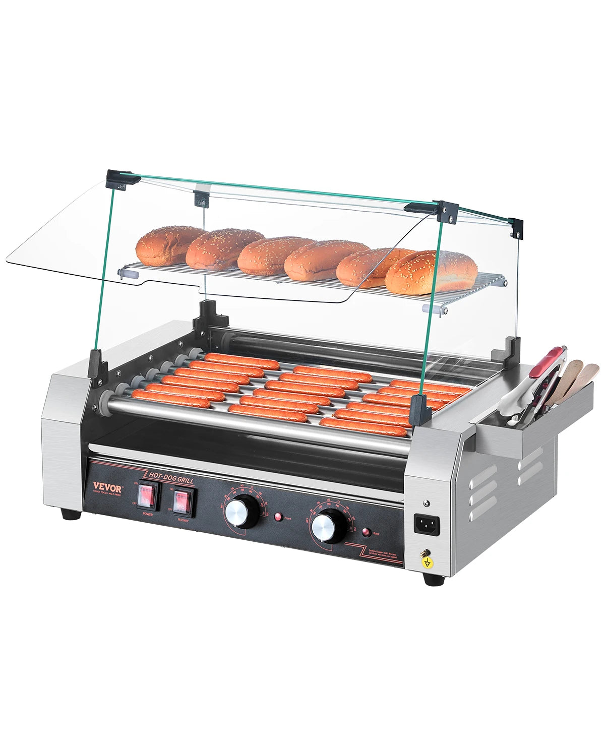 VEVOR Commercial Hot Dog Rollers Stainless Steel Dual Temperature Control