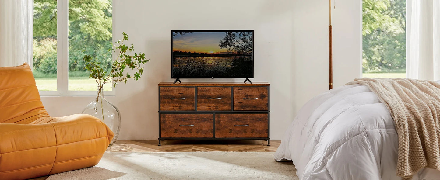 JHK Living Room Display Cabinet With Five Fabric Drawers