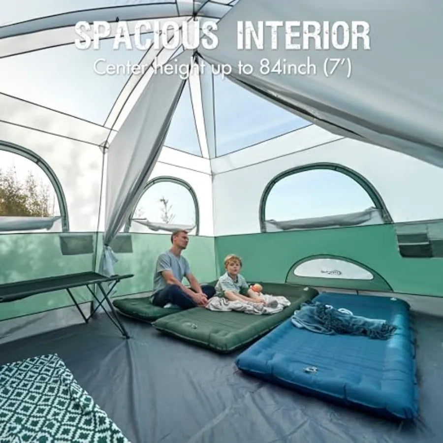 Family Camping Tent With Porch Tall Ceiling And Water Resistant Nylon