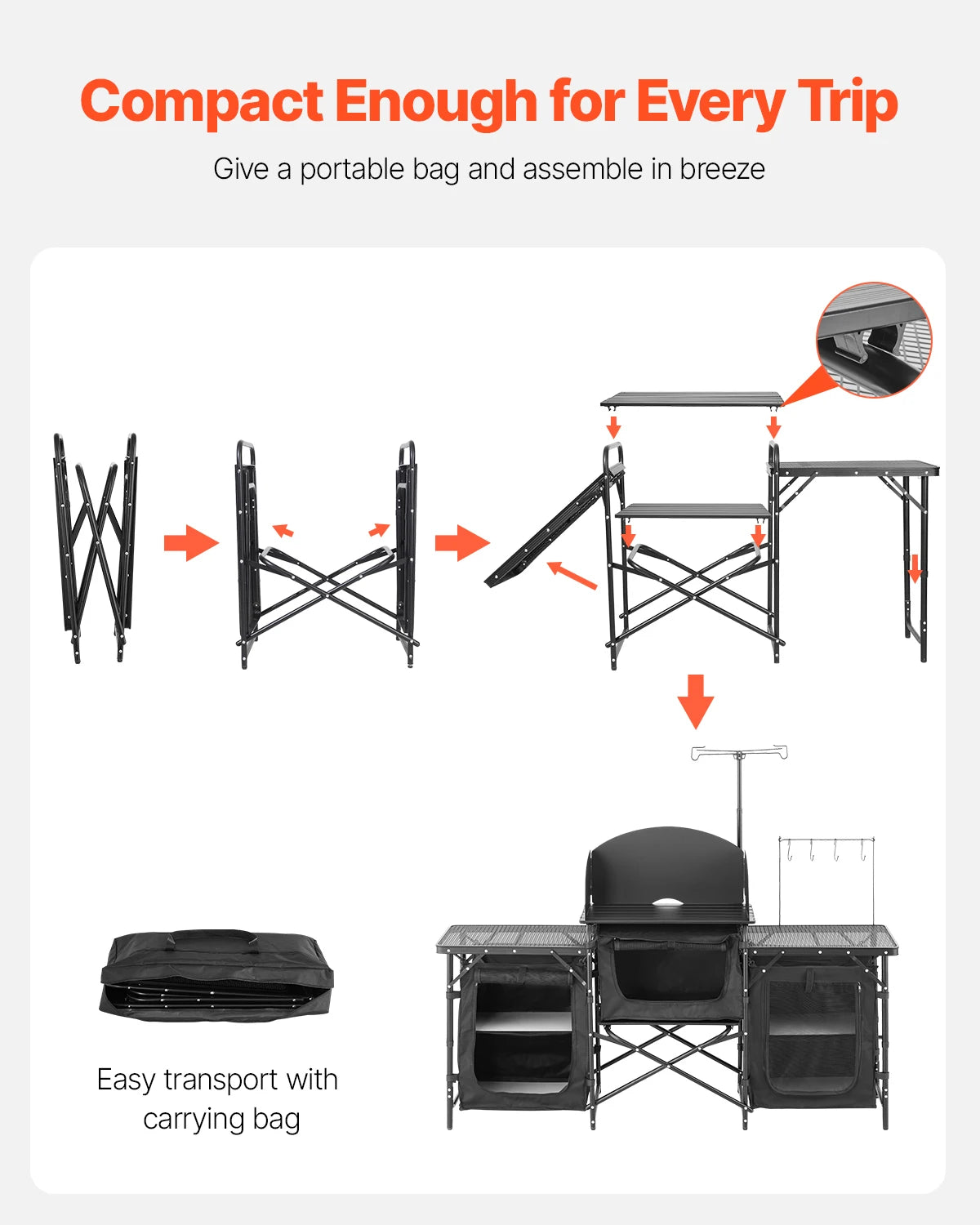 VEVOR Camping Kitchen Table Aluminum Portable Cook Station