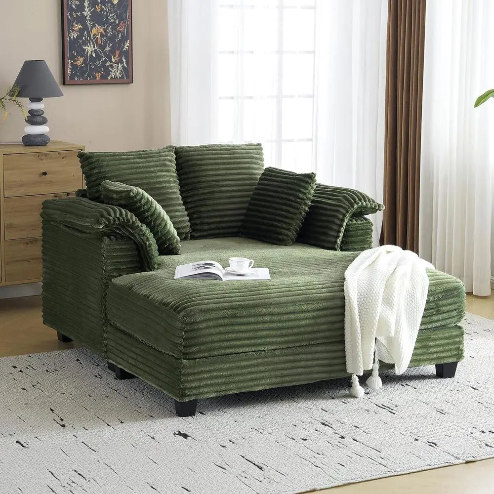 Oversized Corduroy Chaise Lounge Chair With Pillows For Living Room