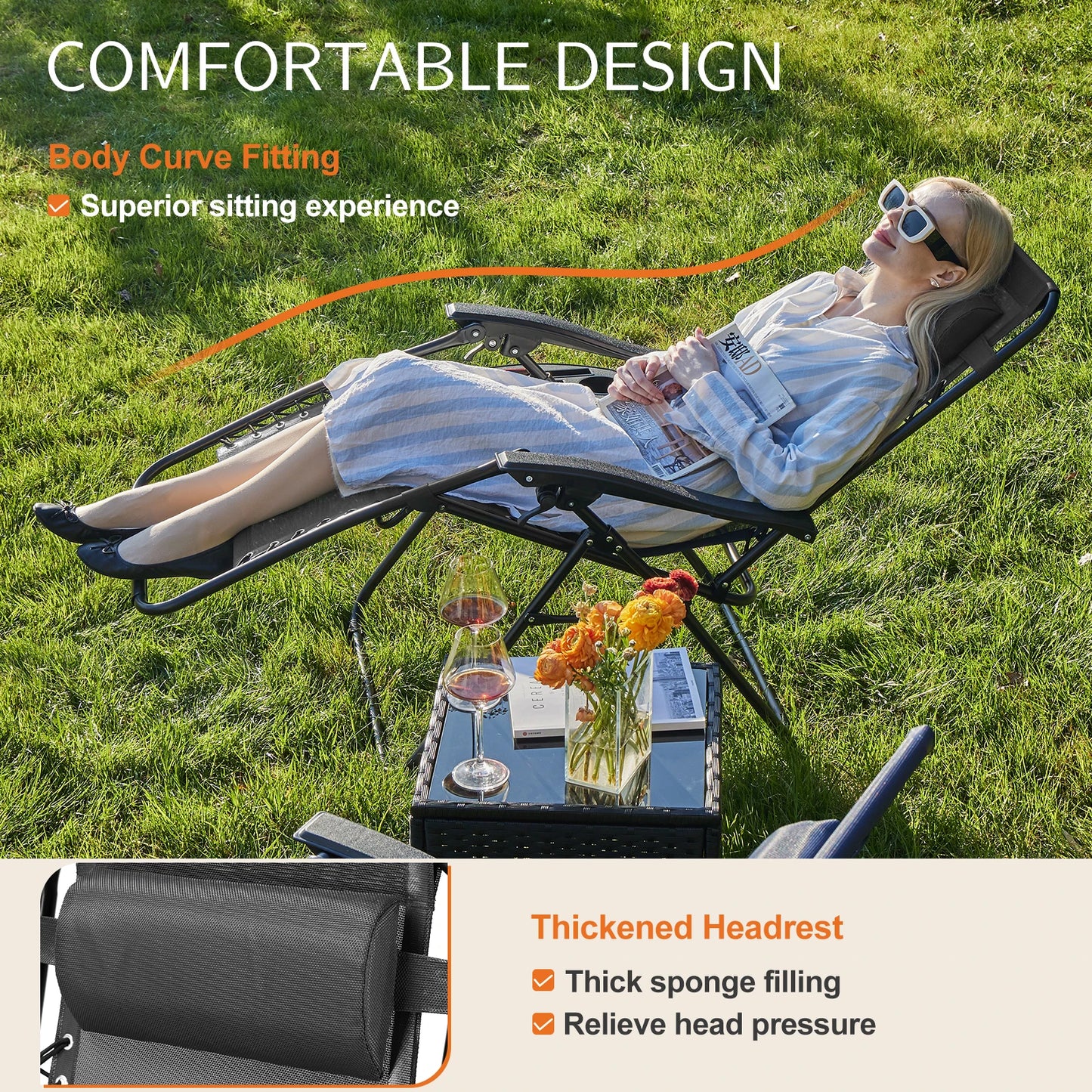 JHK Zero Gravity Two Pack Portable Recliners for Outdoor Patio