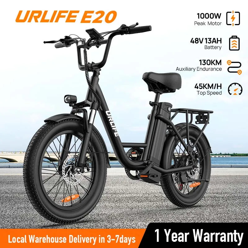 URLIFE E20 1000W Electric Bike With Dual Disc Brakes Removable Battery