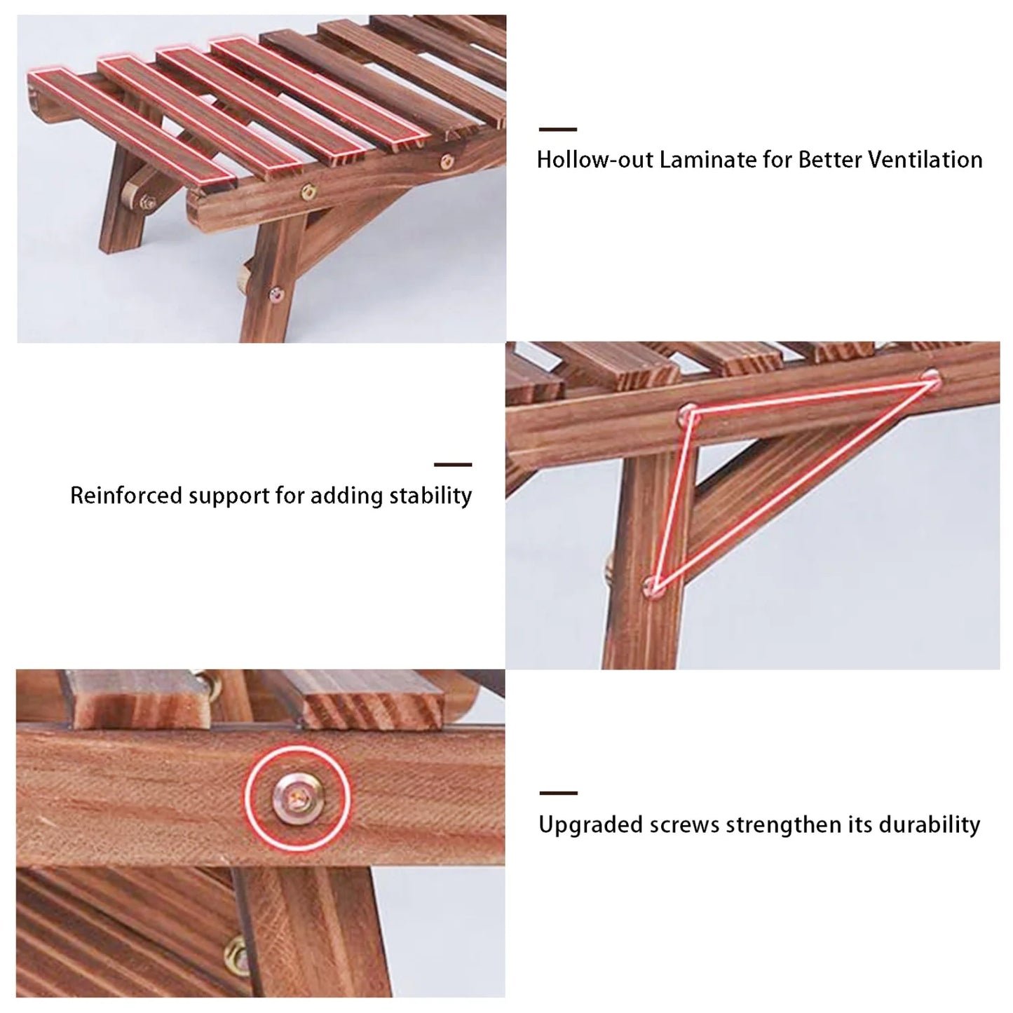 Three Tier Wood Ladder Shelf Plant Stand For Garden Balcony