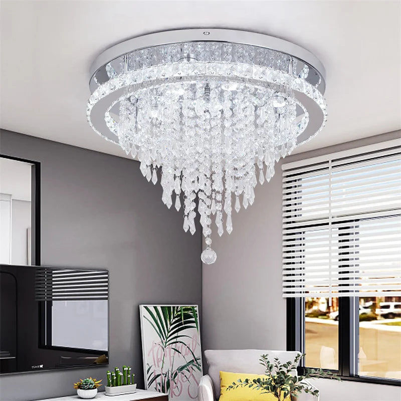 GreeLustr Modern Minimalist Dimmable LED Crystal Chandelier With Remote