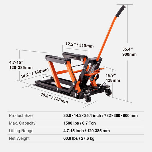 SucceBuy 1500 Lb Steel Hydraulic Motgorcycle Jack Stand For ATV's