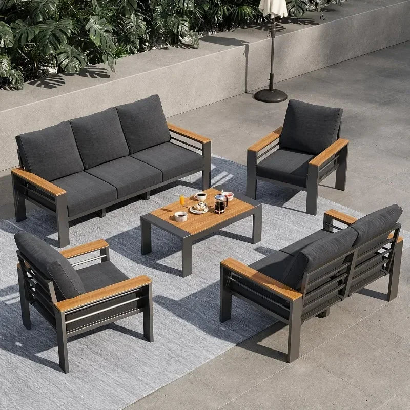 Aluminum Outdoor Patio Furniture Set 7 Seat Sectional With Coffee Table