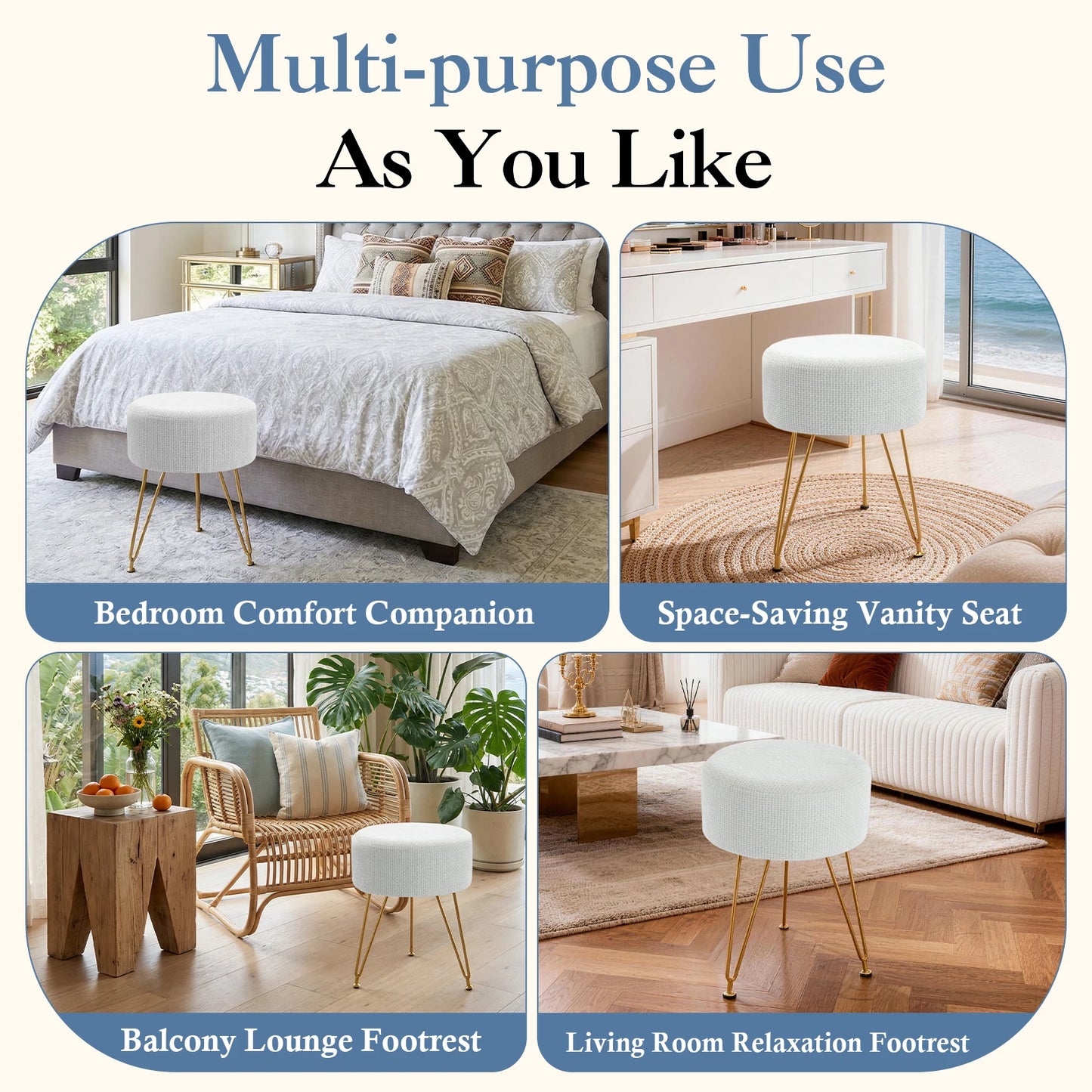 JHK Velvet Round Ottoman Vanity Footrest Stool With Thick Cushion