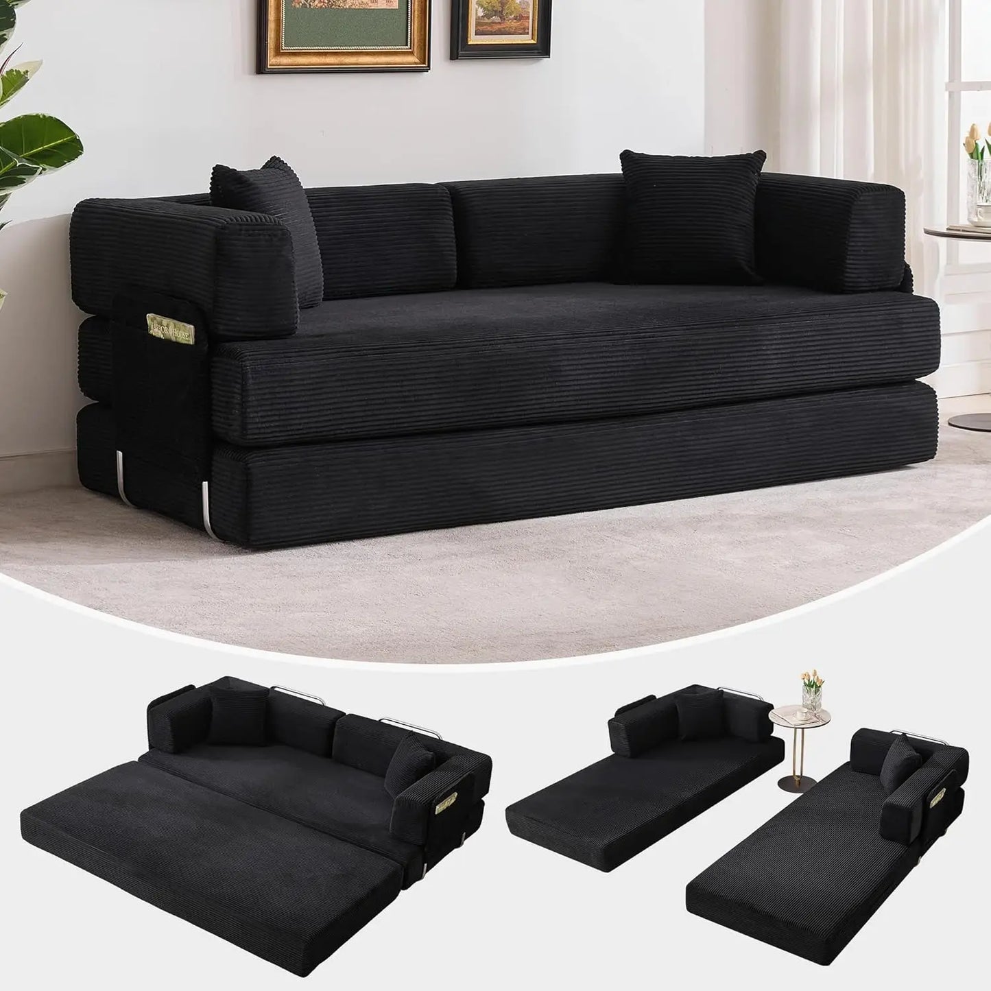 Convertible Sleeper Sofa 5-In-1 Folding Mattress Fixed Frame