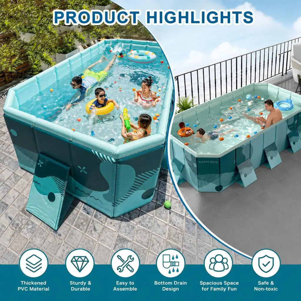 Foldable Family Pool Inflation Free PVC Durable Outdoor Backyard