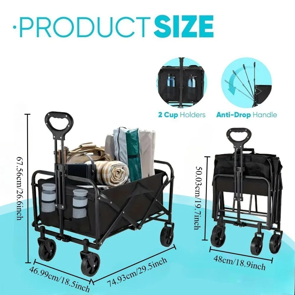 Foldable Wagon Heavy Duty Utility Cart With Side Pockets