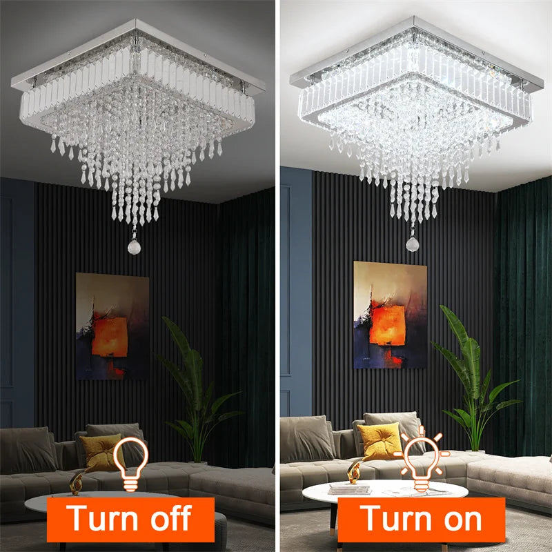 GreeLustr Modern Minimalist Dimmable LED Crystal Chandelier With Remote
