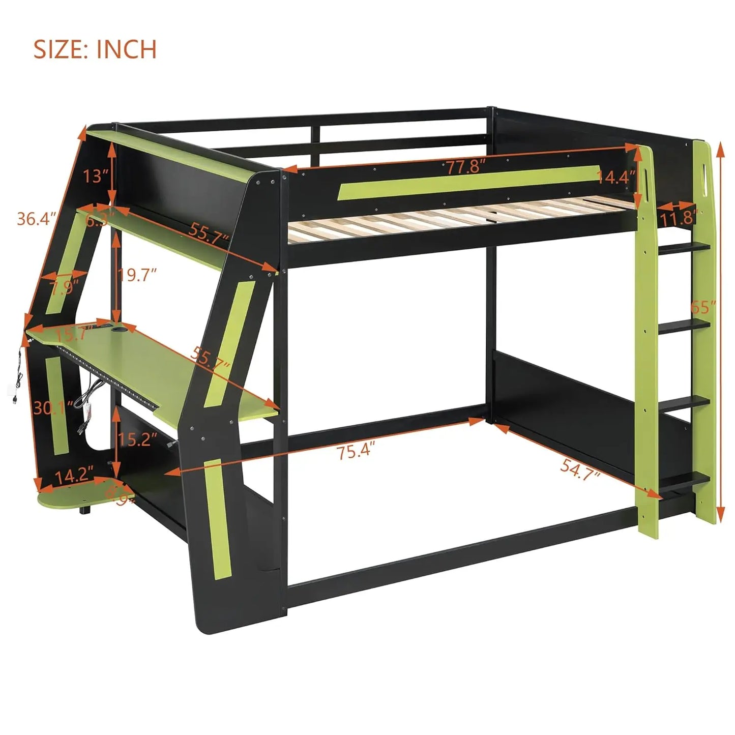 Gaming Bunk Bed With RGB Desk USB Ports And LED Light Strip