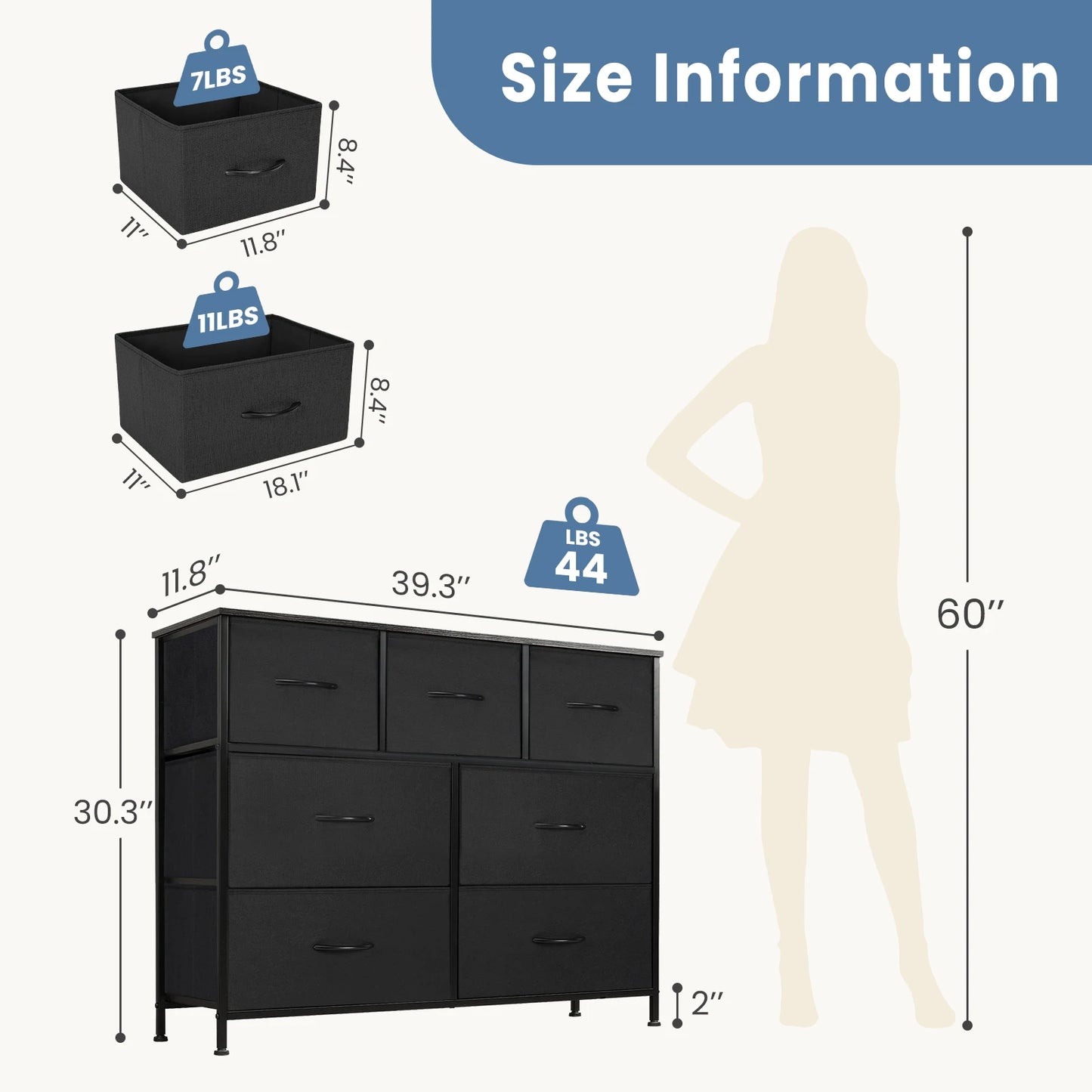 JHK Dresser With Seven Fabric Drawers Bedroom Organizer