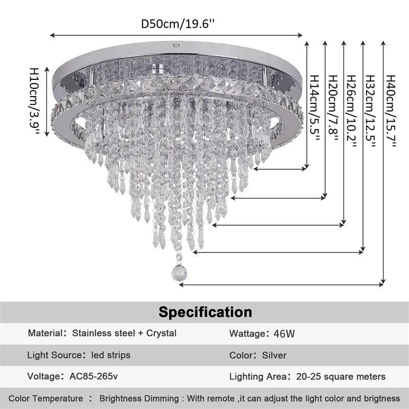 GreeLustr Modern Minimalist Dimmable LED Crystal Chandelier With Remote
