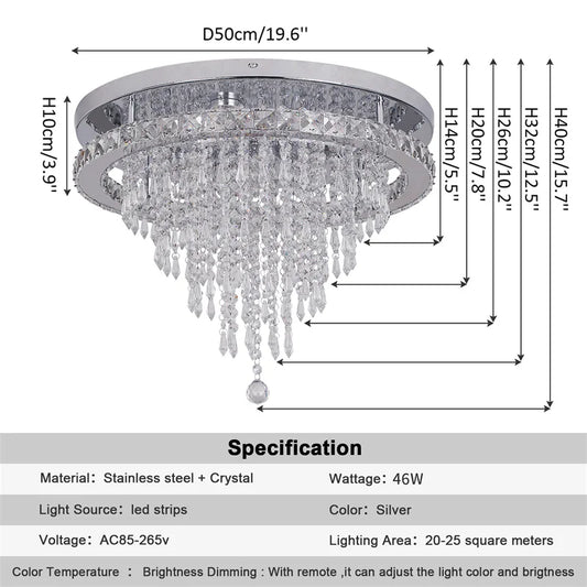 GreeLustr Modern Minimalist Dimmable LED Crystal Chandelier With Remote