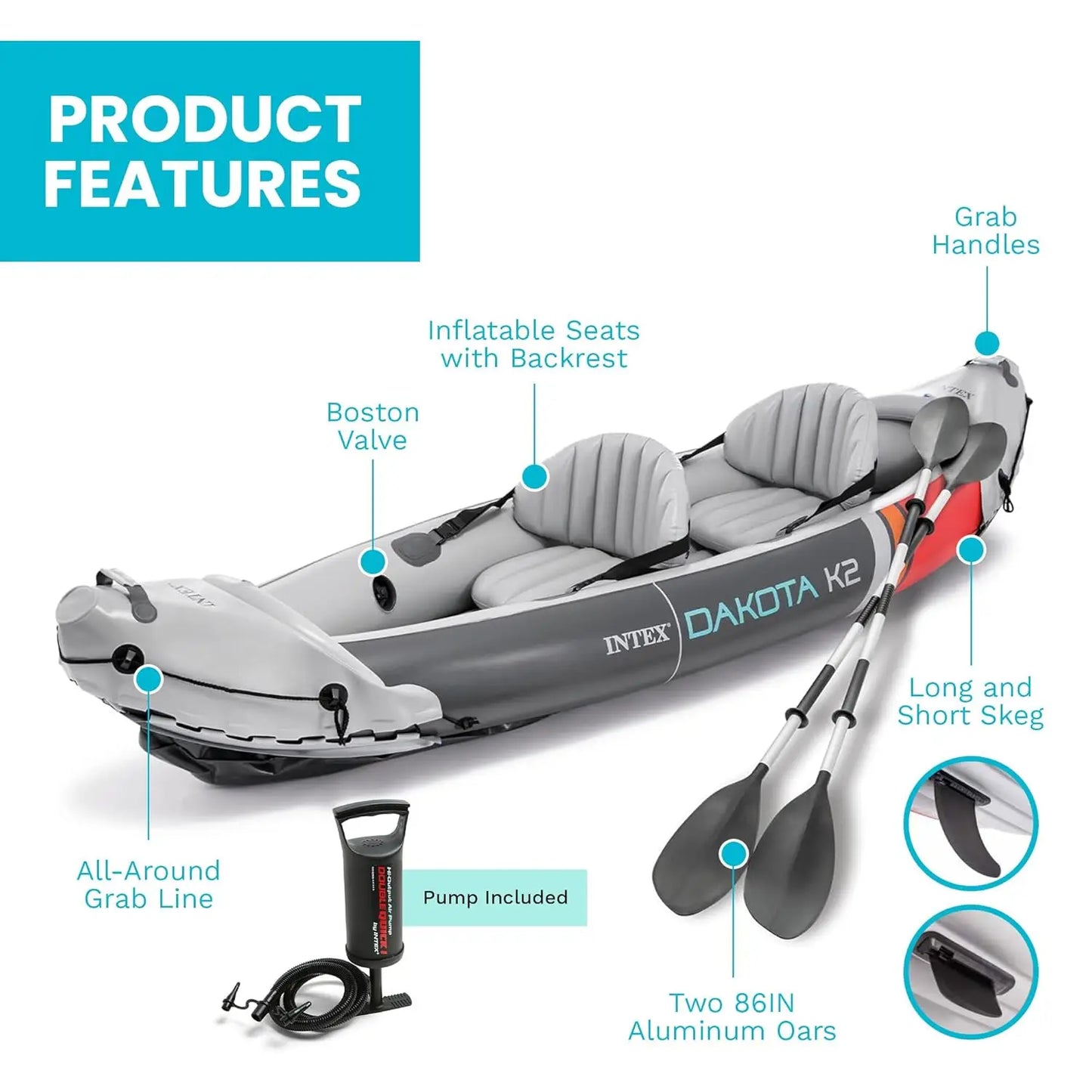Dakota K2 2-Person Inflatable Kayak Set With Oars And Pump