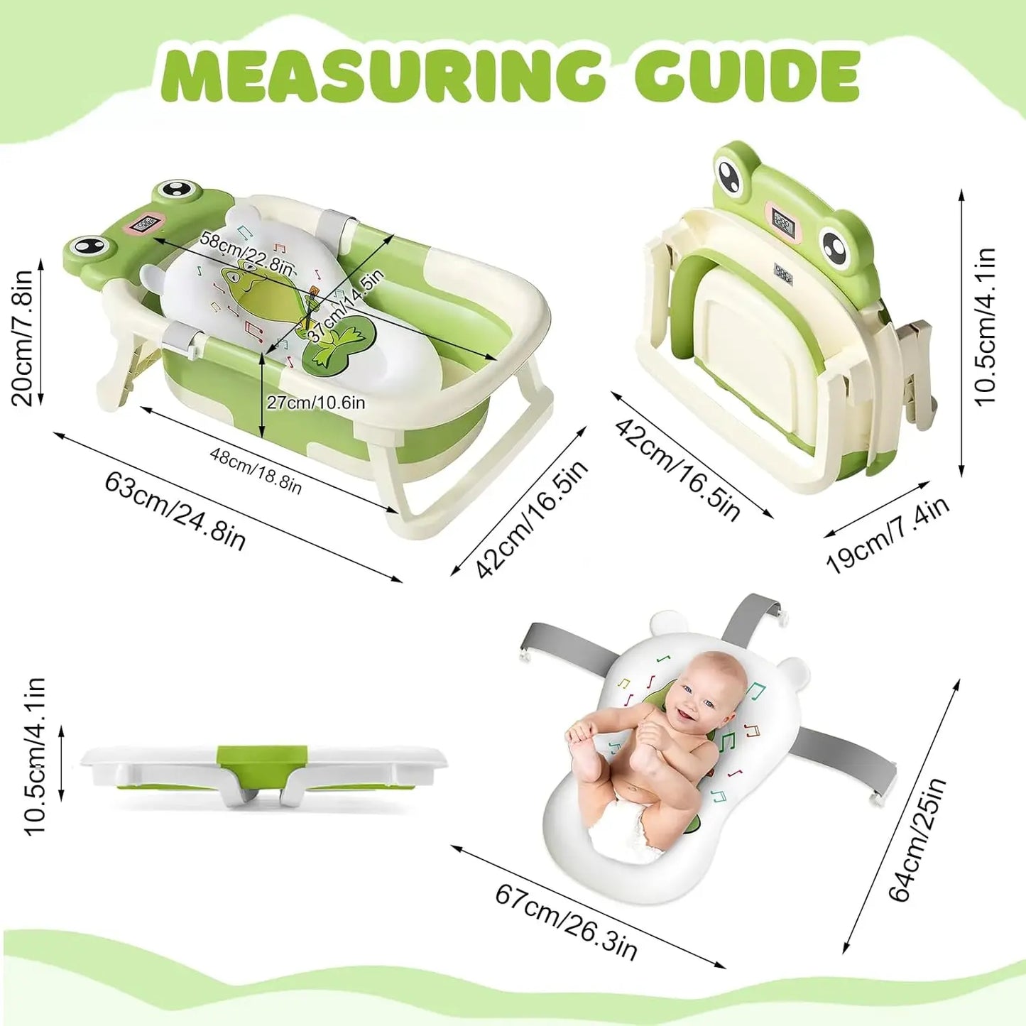 Baby Bath Tub With Cushion Thermometer Foldable Design