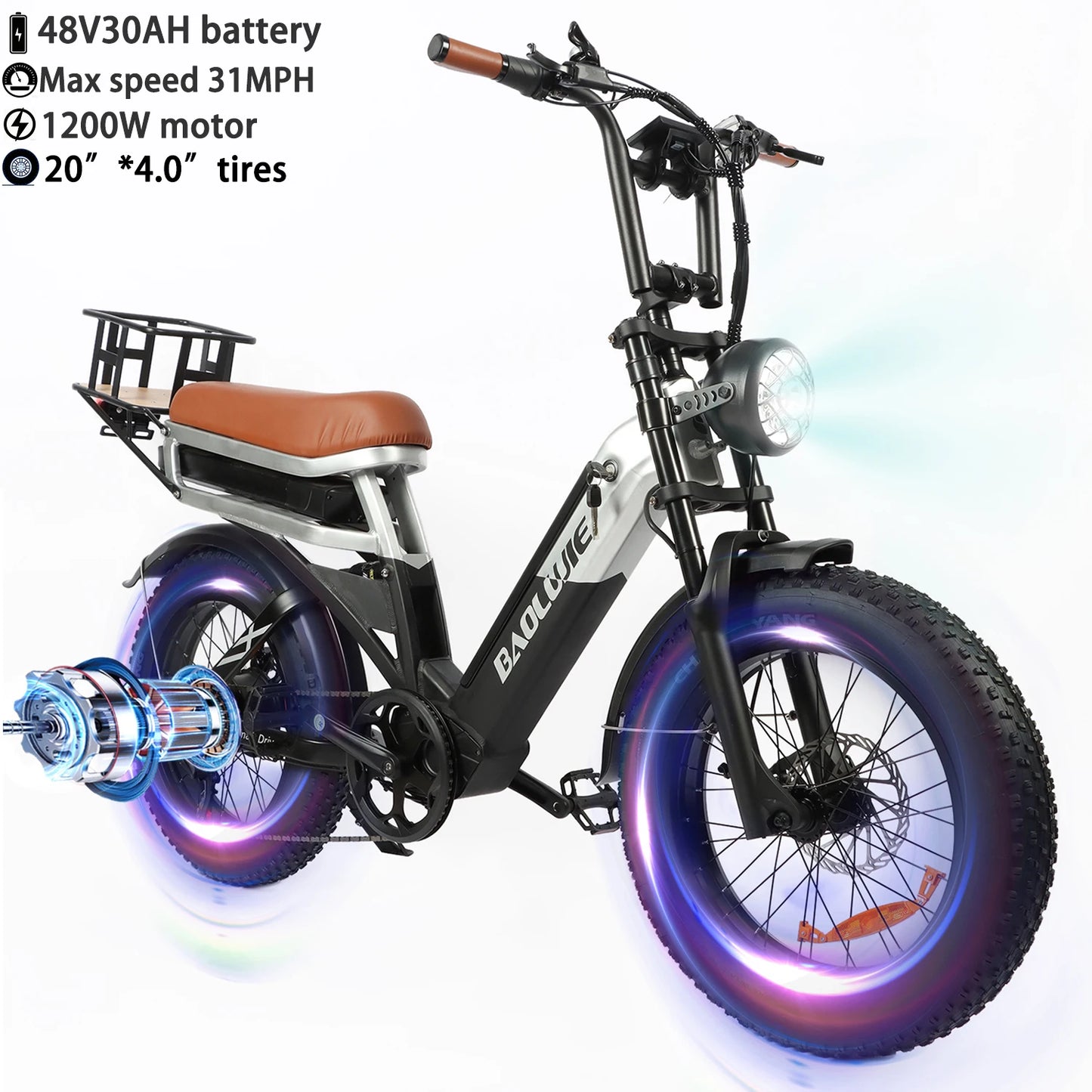 BAOLUJIE Electric Bike 1500W Peak Power E Bike for Adults