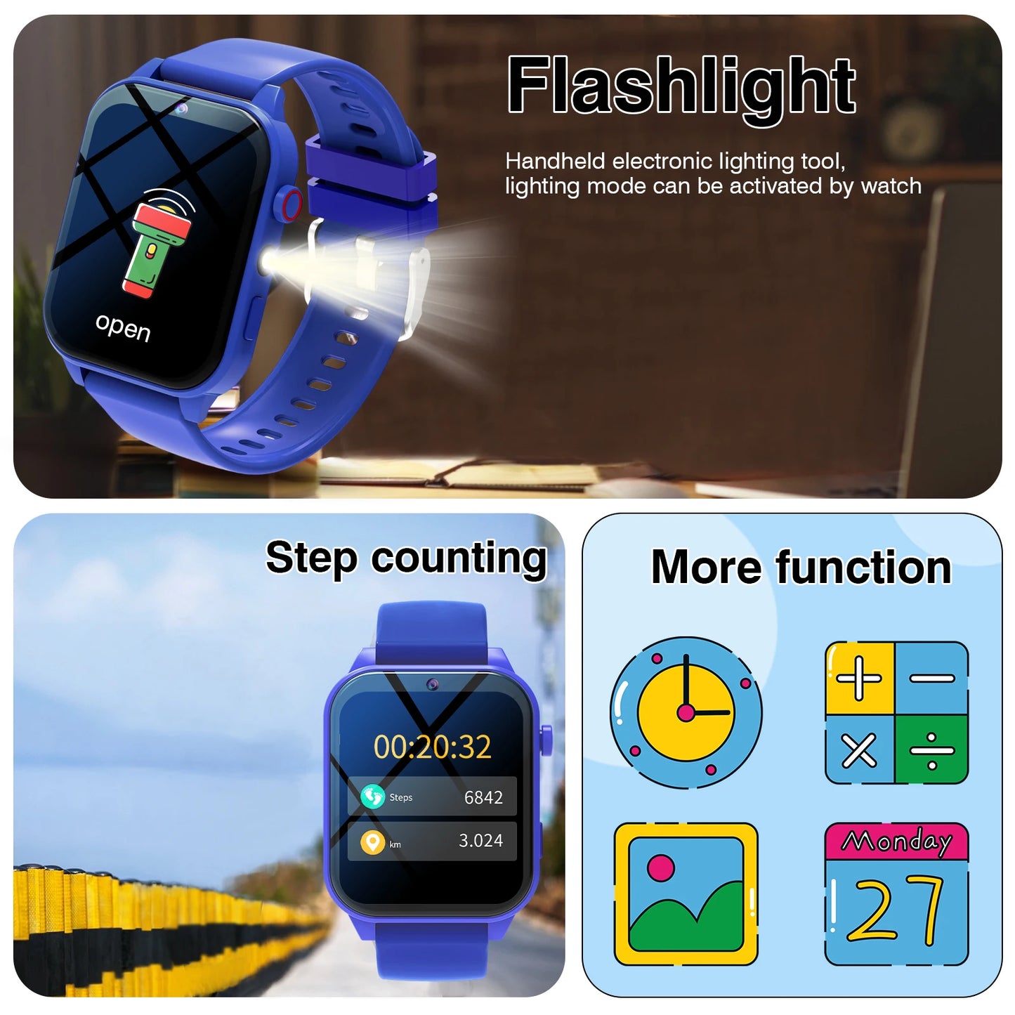 Odelettevcy Kids Smart Watch With 18 Games Camera Waterproof