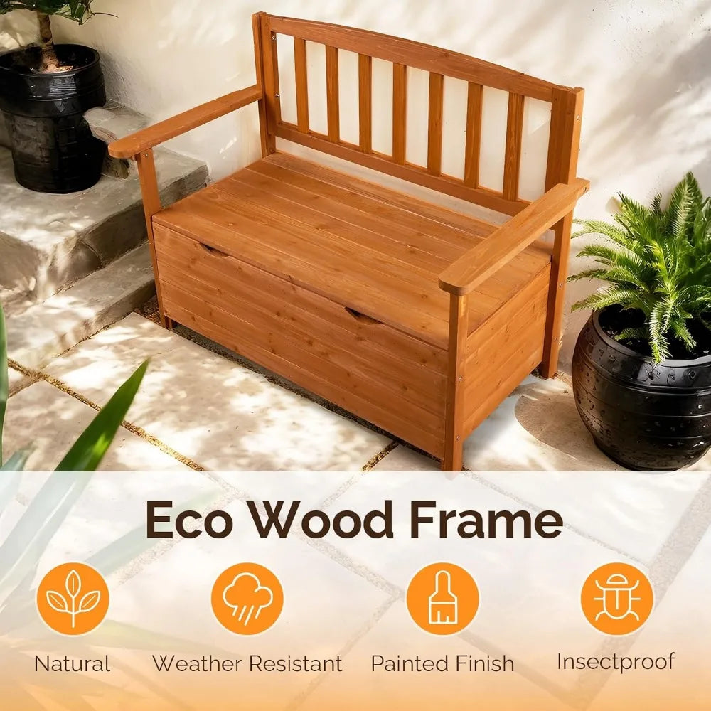 Outdoor Wood Storage Bench With Seating For Deck And Patio