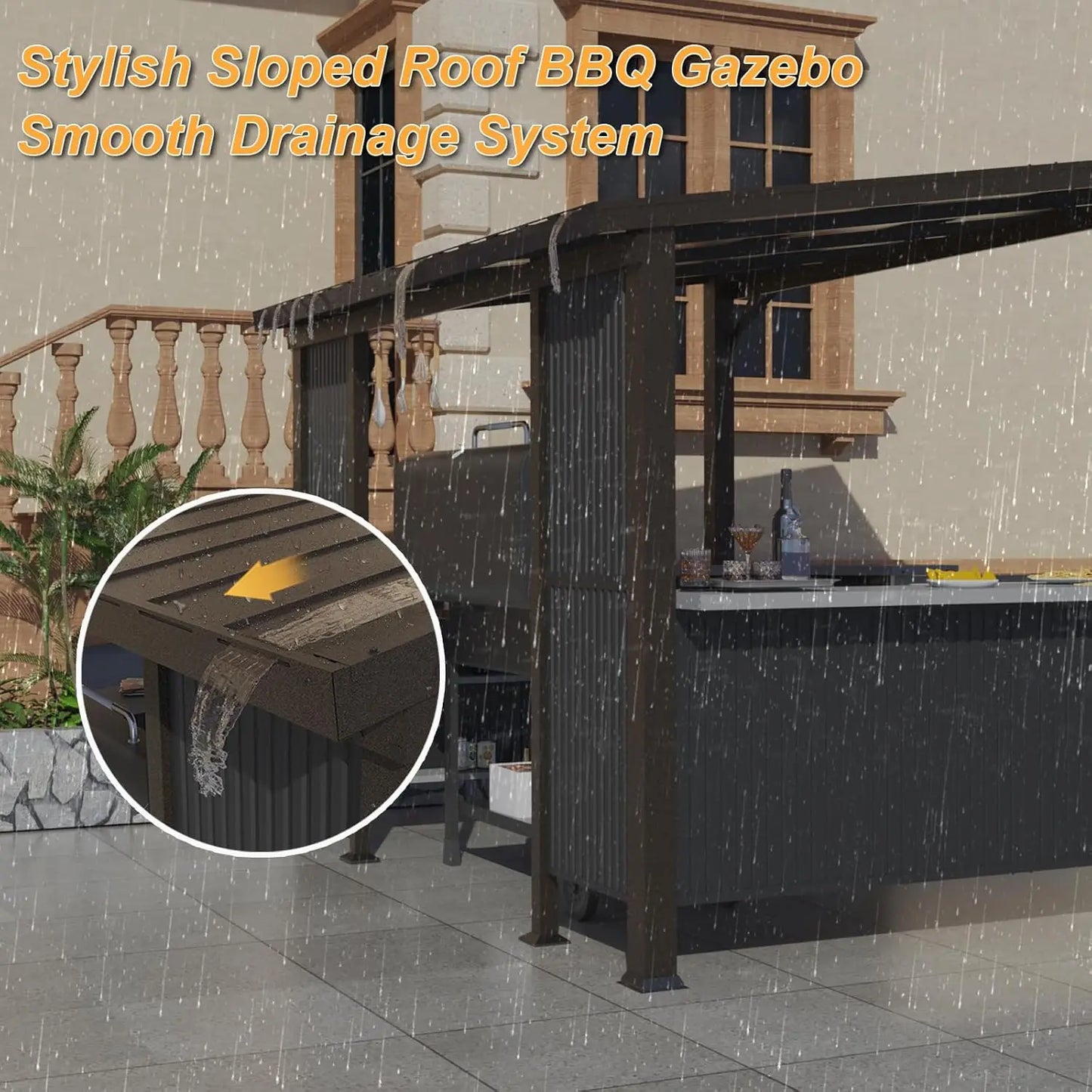 Grill Gazebo With Galvanized Steel Canopy Storage Shelves Privacy Screen