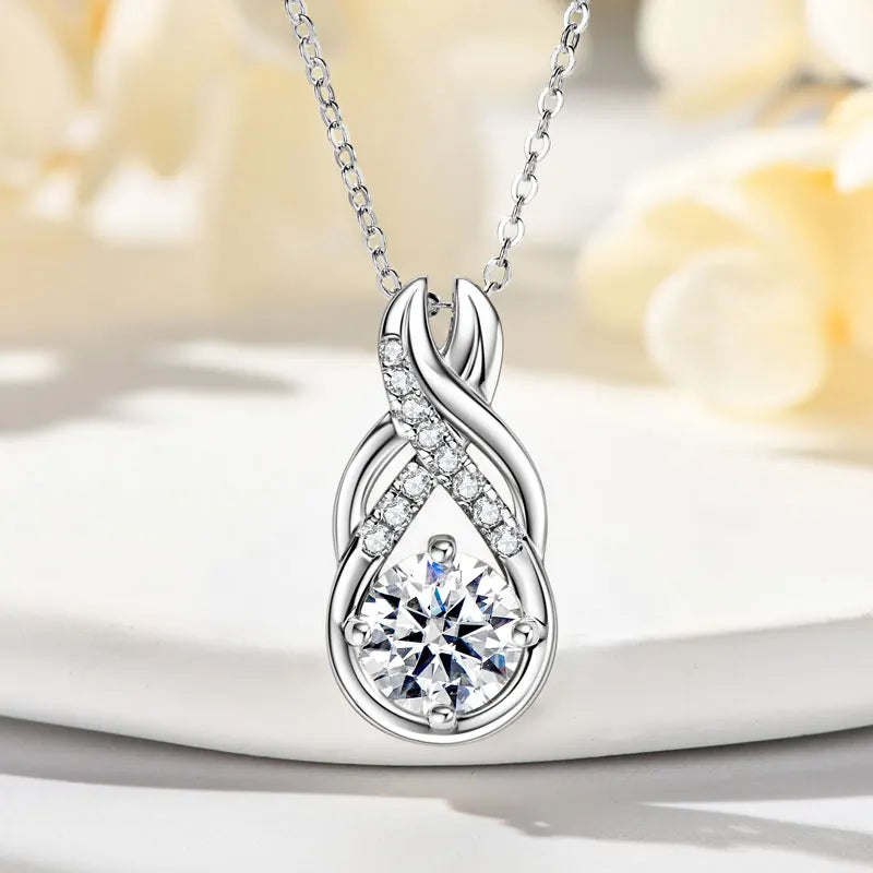 IOGOU Moissanite Jewelry Set Sterling Silver Infinity Necklace Earrings