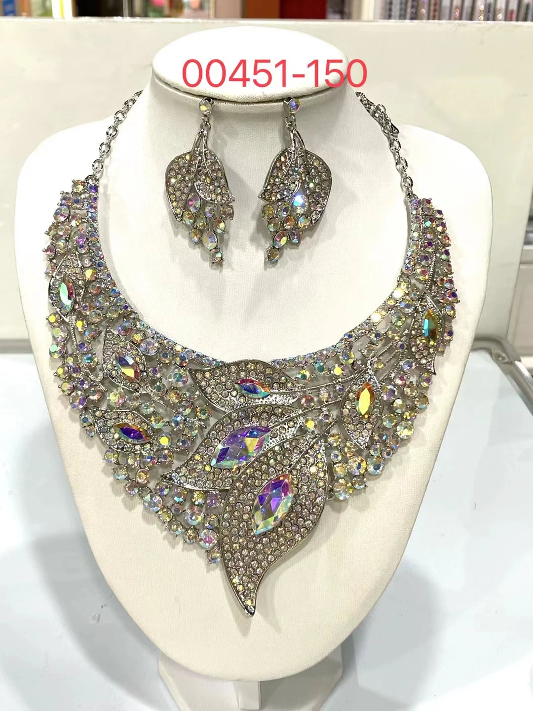 African Bridal Rhinestone Necklace And Earrings Set Wedding Jewelry