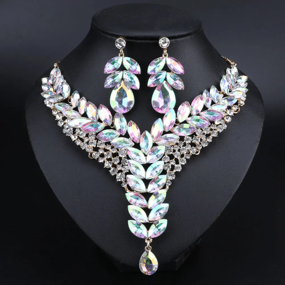 Austrian Crystal Bridal Necklace And Earring Jewelry Set