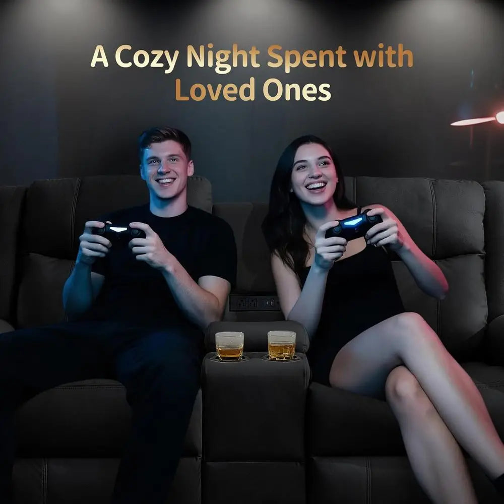 Reclining Loveseat With USB Ports, Cup Holders, And US Outlets