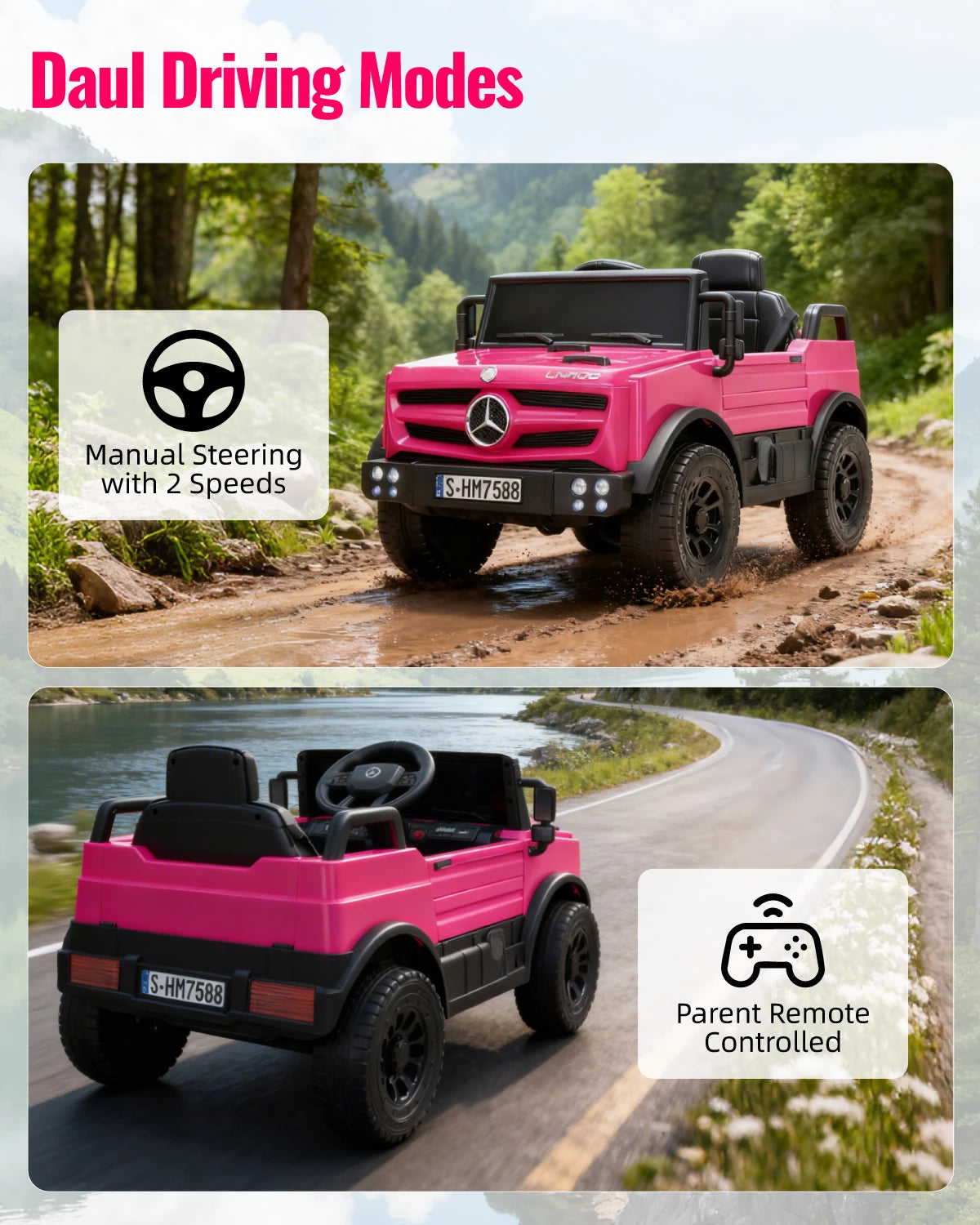 HIMEILI 12V Mercedes Benz Unimog Ride On Car For Kids Remote Control