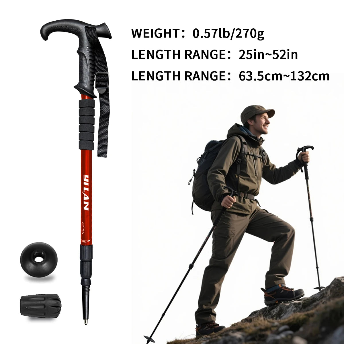 Ultralight Aluminum Trekking Poles With Spring Damping And Foam Grip