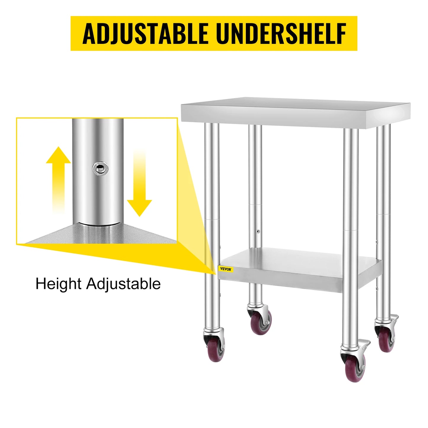 SucceBuy Stainless Steel Kitchen Work Table With Caster Wheels Commercial