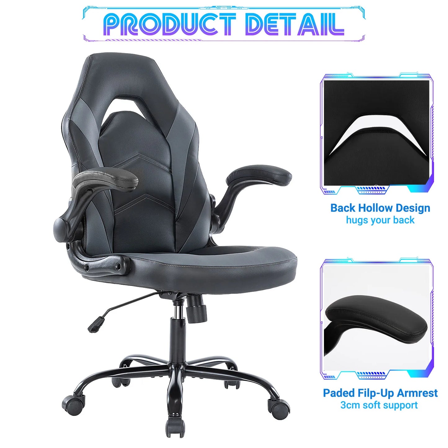 JHK Ergonomic Office Gaming Chair Adjustable PU Leather Racing Chair
