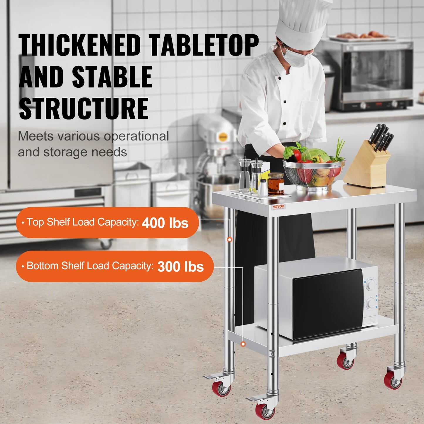 SucceBuy Stainless Steel Kitchen Work Table With Caster Wheels Commercial