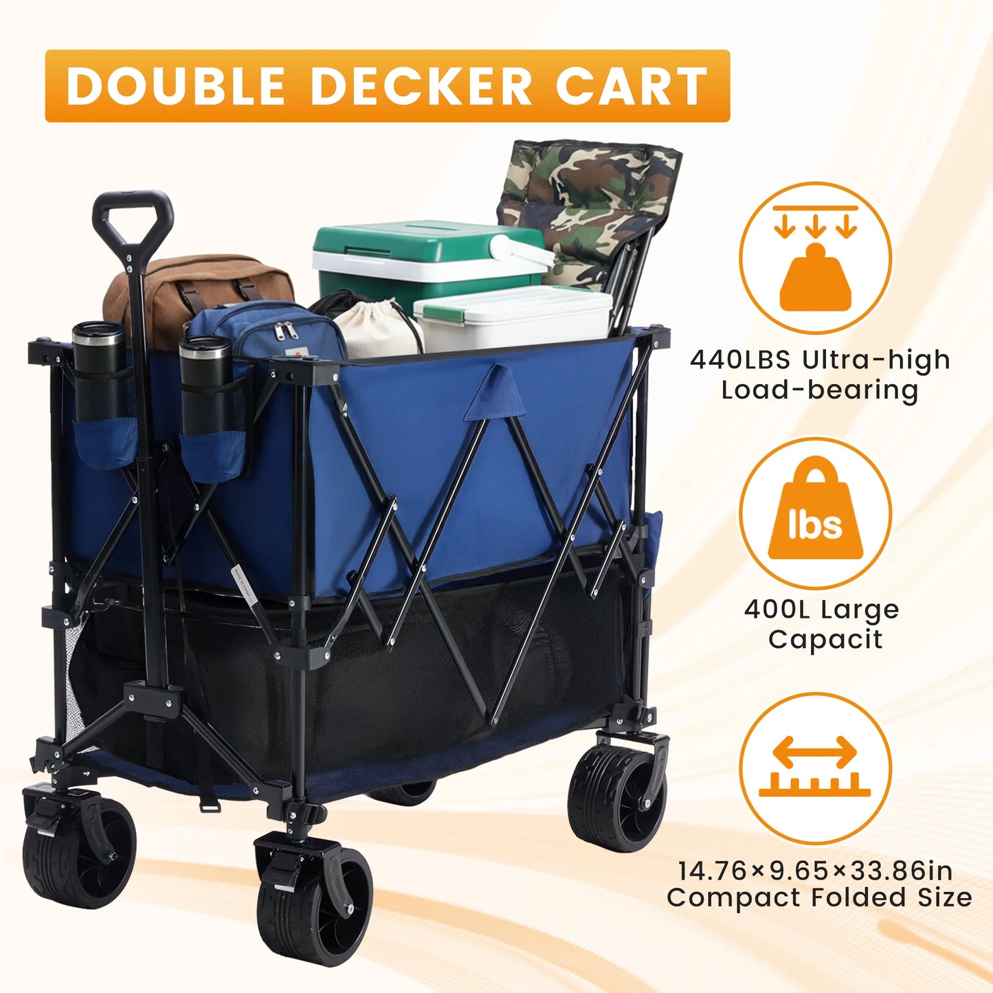 JHK Finishes Double Decker Wagon Cart 440 Lb Capacity Foldable