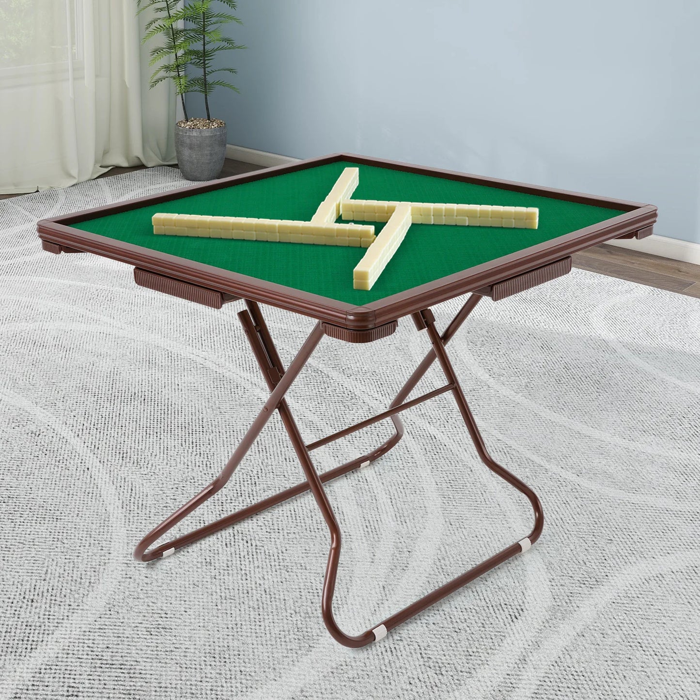 Foldable Square Mahjong Table With Four Cup Holders And Drawers