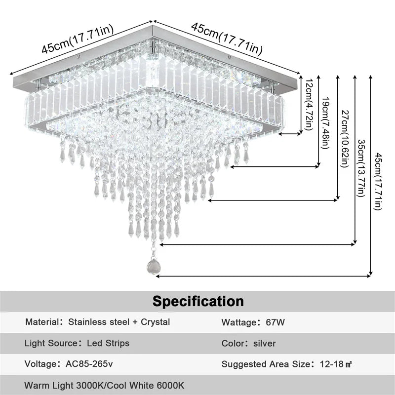 GreeLustr Modern Minimalist Dimmable LED Crystal Chandelier With Remote