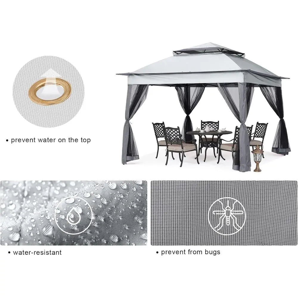 Patio Gazebo With Mesh Walls For Outdoor Shade And Privacy