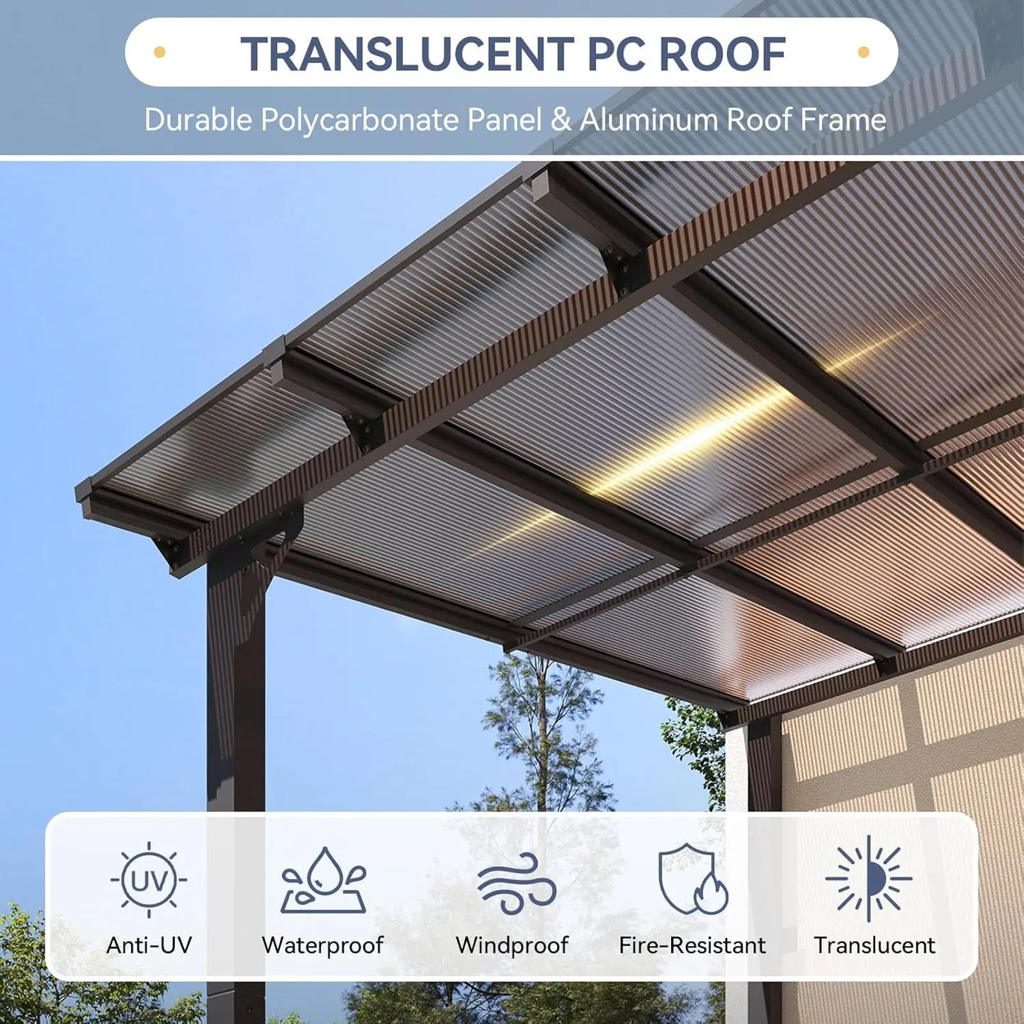 Lean To Gazebo With Aluminum Frame And Polycarbonate Roof