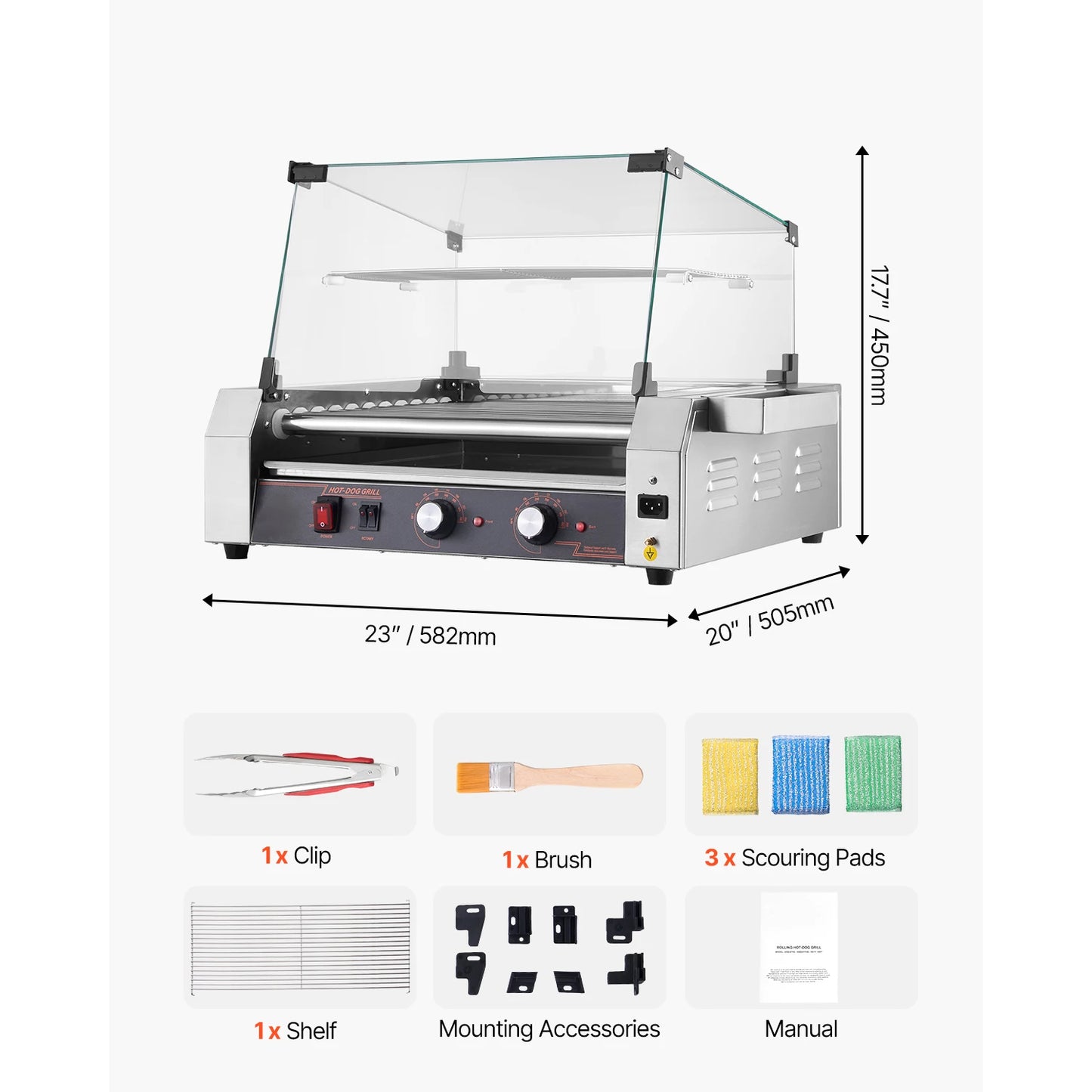 VEVOR Commercial Hot Dog Rollers Stainless Steel Dual Temperature Control