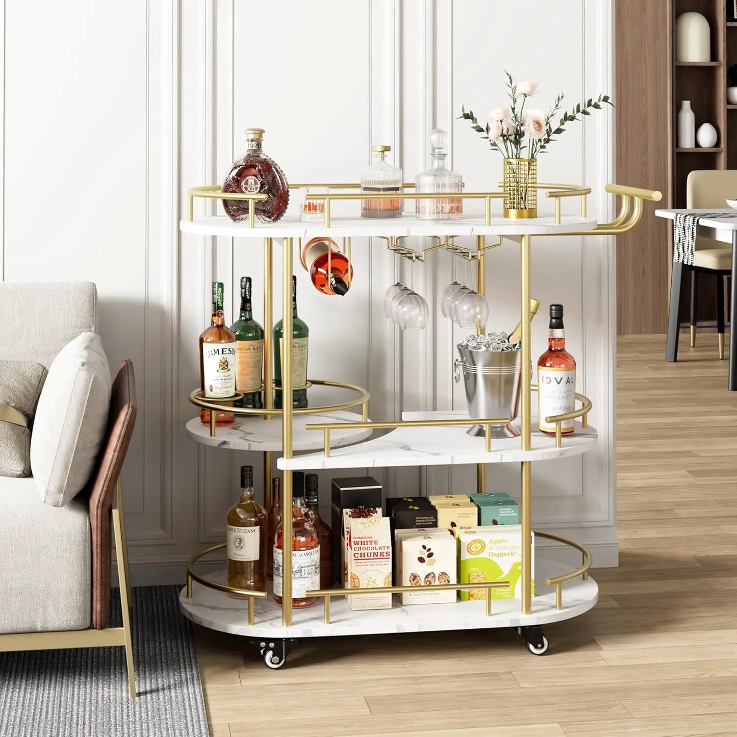 HobbyLane Gold Bar Cart With 4 Tier Storage On Wheels