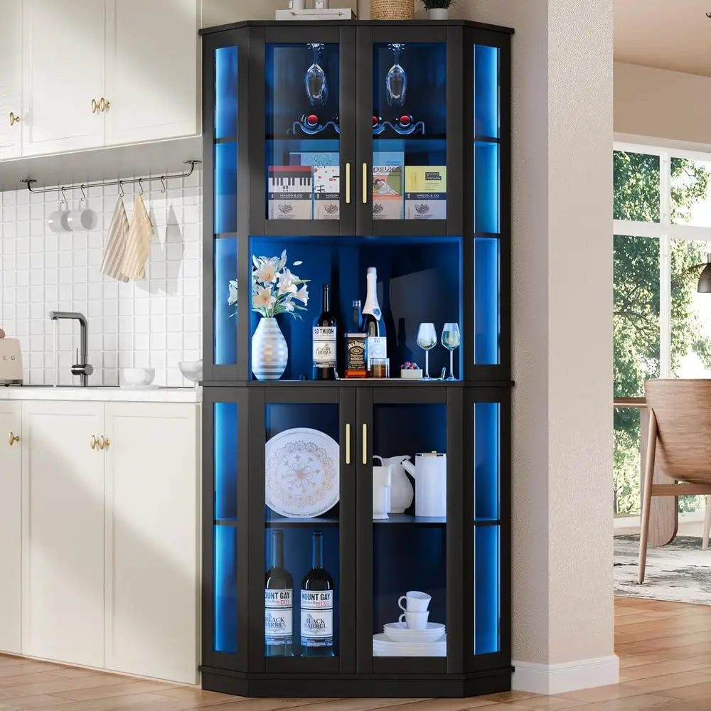 LISM LED Bar Cabinet With Glass Door And Glasses Rack