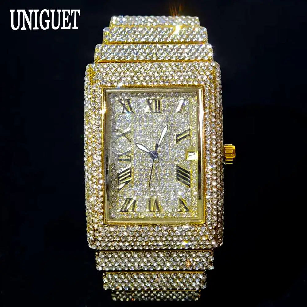 Ditaling Luxury Men Rectangle Stainless Steel Wristwatch With Calendar