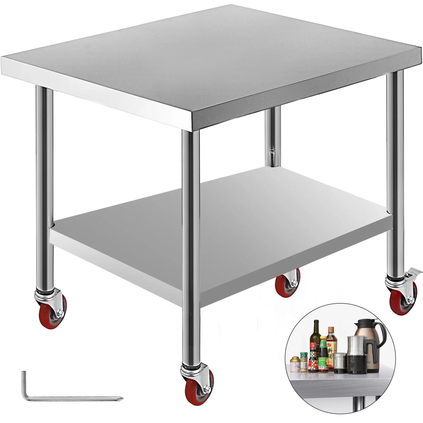 SucceBuy Stainless Steel Kitchen Work Table With Caster Wheels Commercial